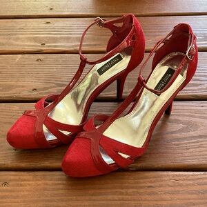 WHBM Avery red T-strap platform heels LIKE NEW